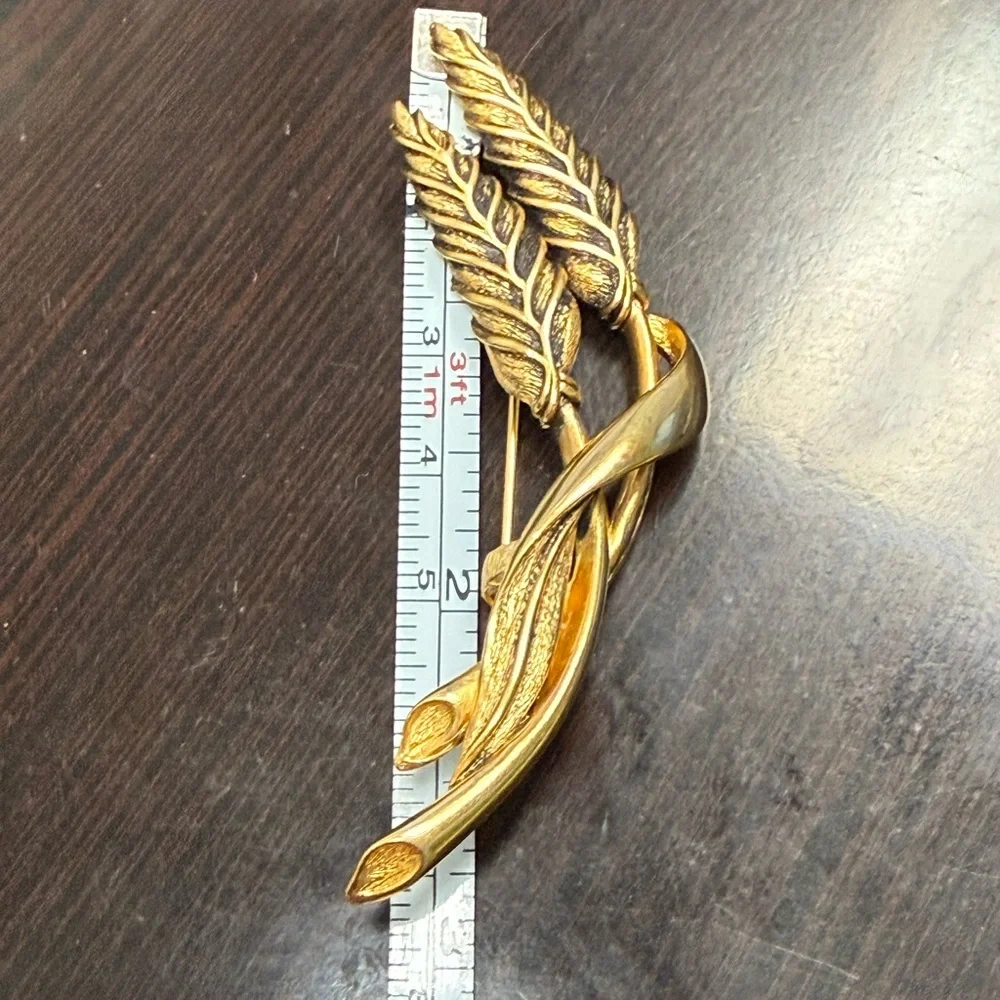 Vintage Signed Paquette Wheat Sheaf Gold Tone Brooch Pin‎ -3” Long